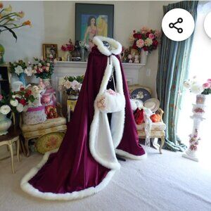 Fur and Satin Reversible Bridal Cape - Brand New - Perfect Condition. Fur Trim.